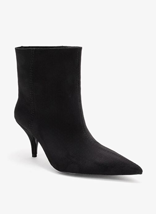 NUVIA Siyah Süet Sivri Burunlu Kadın Topuklu Bot - Görsel 4