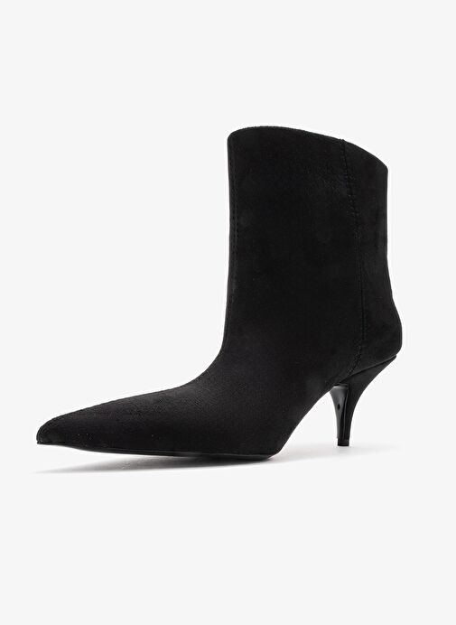 NUVIA Siyah Süet Sivri Burunlu Kadın Topuklu Bot - Görsel 5
