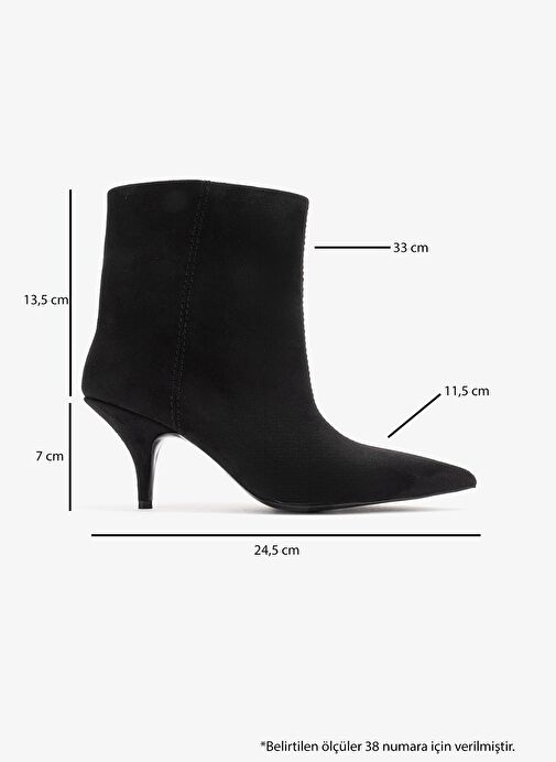 NUVIA Siyah Süet Sivri Burunlu Kadın Topuklu Bot - Görsel 7
