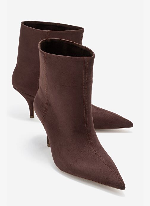 NUVIA Kahverengi Süet Sivri Burunlu Kadın Topuklu Bot - Görsel 2