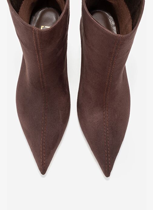 NUVIA Kahverengi Süet Sivri Burunlu Kadın Topuklu Bot - Görsel 3