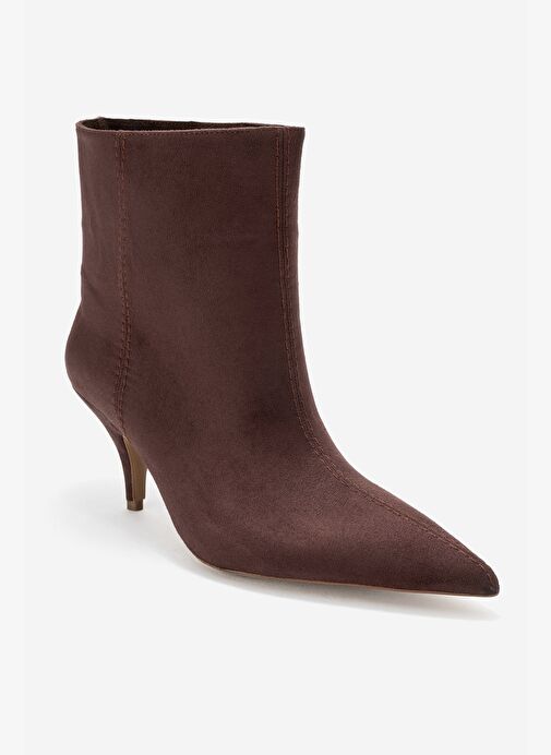 NUVIA Kahverengi Süet Sivri Burunlu Kadın Topuklu Bot - Görsel 4