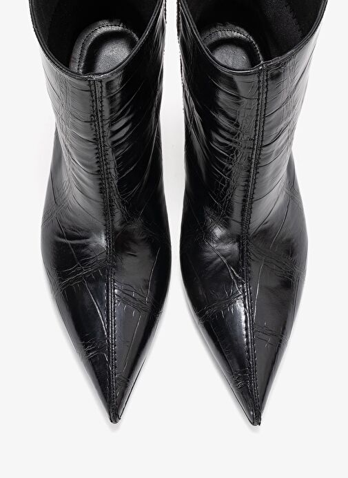 NUVIA Siyah Baskı Sivri Burunlu Kadın Topuklu Bot - Görsel 3