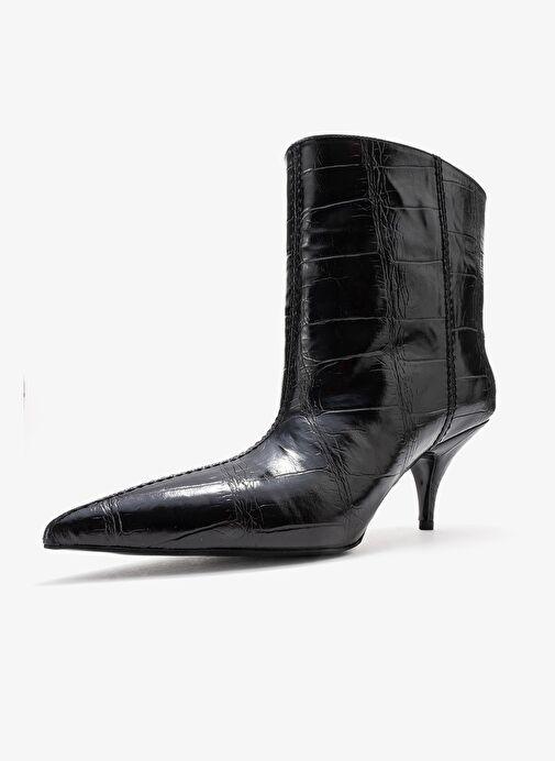 NUVIA Siyah Baskı Sivri Burunlu Kadın Topuklu Bot - Görsel 5