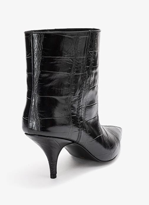 NUVIA Siyah Baskı Sivri Burunlu Kadın Topuklu Bot - Görsel 6