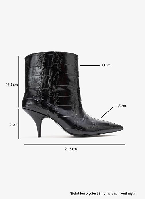 NUVIA Siyah Baskı Sivri Burunlu Kadın Topuklu Bot - Görsel 7