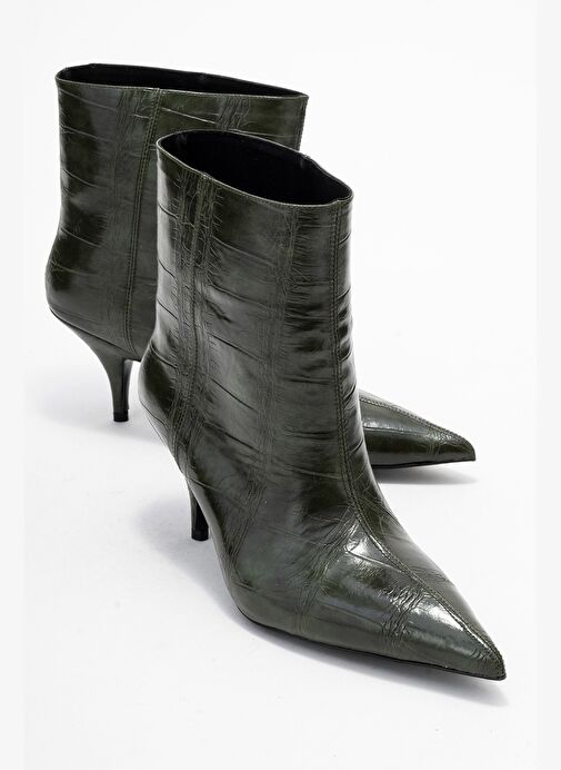 NUVIA Yeşil Baskı Sivri Burunlu Kadın Topuklu Bot - Görsel 2