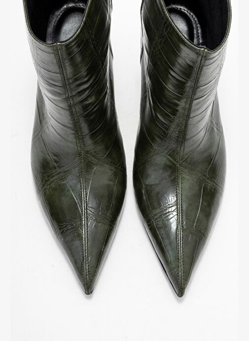 NUVIA Yeşil Baskı Sivri Burunlu Kadın Topuklu Bot - Görsel 3