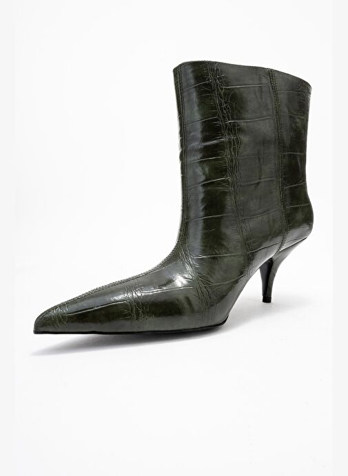 NUVIA Yeşil Baskı Sivri Burunlu Kadın Topuklu Bot - Görsel 5