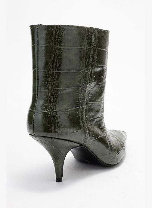 NUVIA Yeşil Baskı Sivri Burunlu Kadın Topuklu Bot - Görsel 6