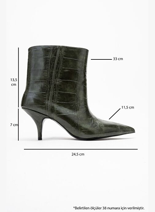 NUVIA Yeşil Baskı Sivri Burunlu Kadın Topuklu Bot - Görsel 7