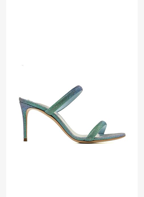 Turkuaz Taşlı Degrade Bant Topuklu Terlik - Görsel 2