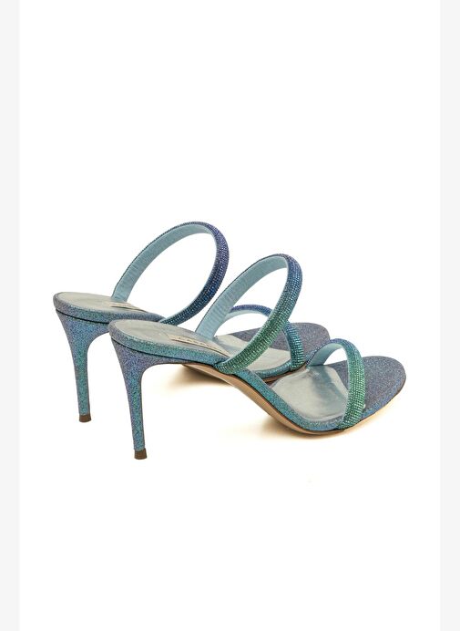 Turkuaz Taşlı Degrade Bant Topuklu Terlik - Görsel 3