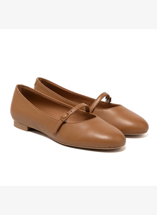 Kadın Babet 70P5 Frau Leather Ballet Flats With Strap - Görsel 4