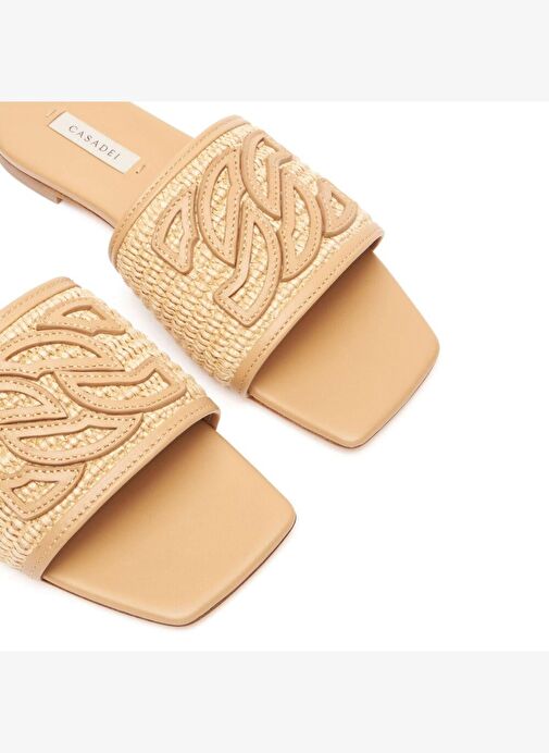 Bej Deri Geçişli Hasır Terlik - Görsel 4