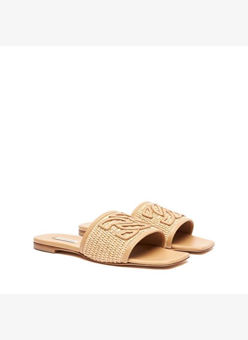 Bej Deri Geçişli Hasır Terlik - Görsel 3