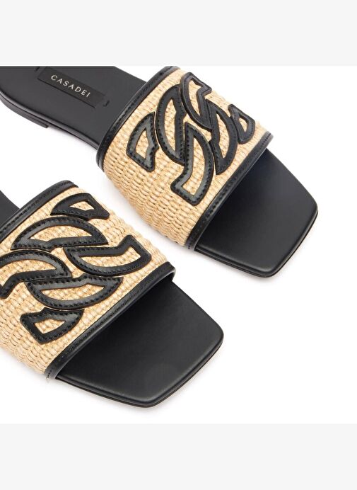 Siyah Deri Geçişli Hasır Terlik - Görsel 4