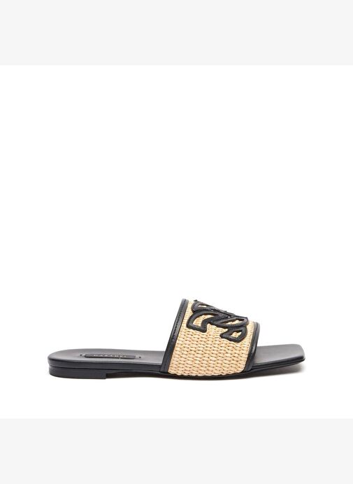 Siyah Deri Geçişli Hasır Terlik - Görsel 2