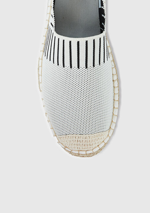 Kadın Krem Kenarları Çizgi Detaylı Espadril Ayakkabı - Görsel 4