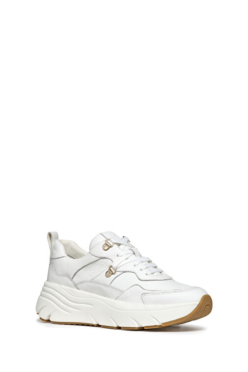 Geox Kadın Beyaz Diamantha Bağcıklı Kalın Tabanlı Deri Sneaker D36UFE00046C1000 - Görsel 4