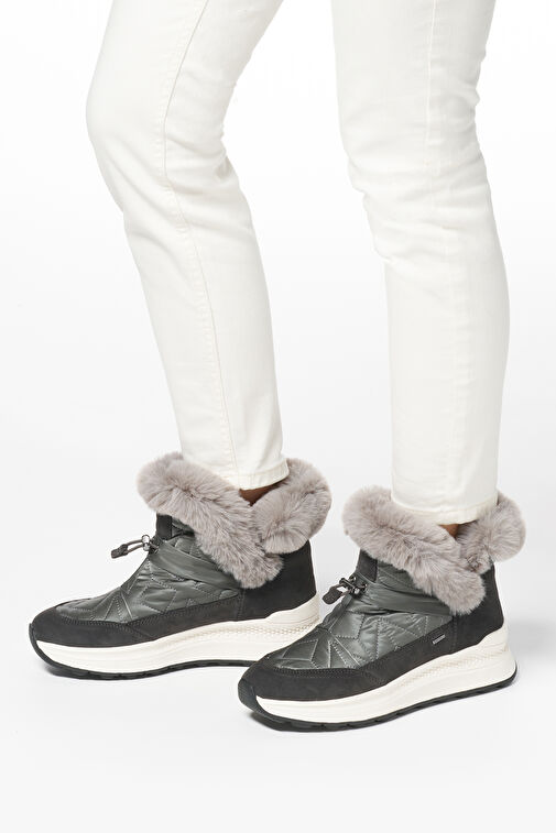 Geox Kadın Gri D Spherica Actif X2 Kürklü Waterproof Deri Bot D46WPB0FU22C1115 - Görsel 5