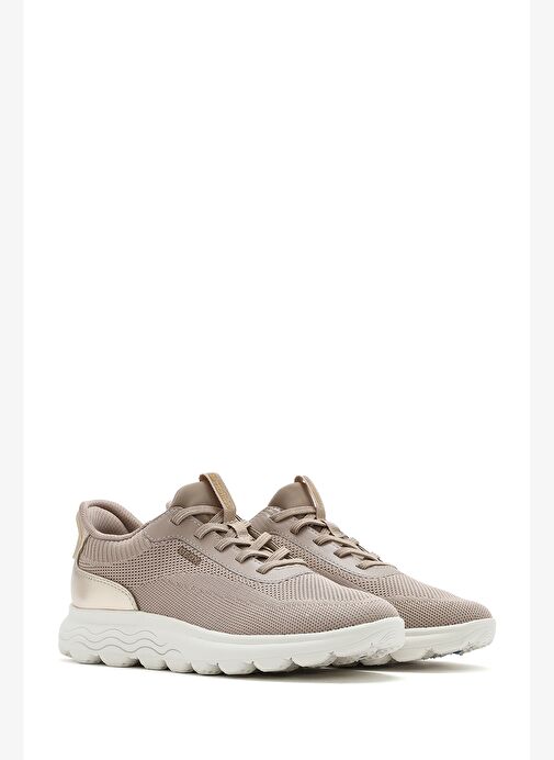 Geox Kadın Bej Spherica Plus Bağcıklı Kalın Tabanlı Kumaş Sneaker D557MA06KBNCH62L - Görsel 4