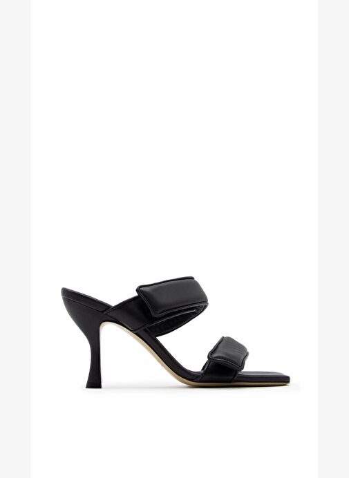 Çift Bantlı Siyah Topuklu Terlik - Görsel 2