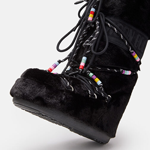 Kadın Bot (Kar) 80D1408990-N001 Moon Boot Icon Faux Fur Beads Black - Görsel 4