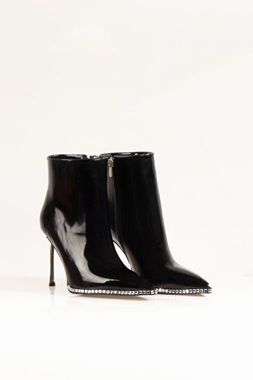 Nemesis Fermuarlı Topuklu Kadın Bot Siyah Rugan - Görsel 2