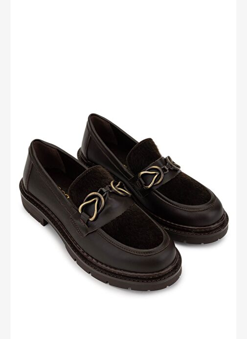 Tamer Tanca Kadın Deri & Tekstil Kahverengi Loafer Ayakkabı - Görsel 3