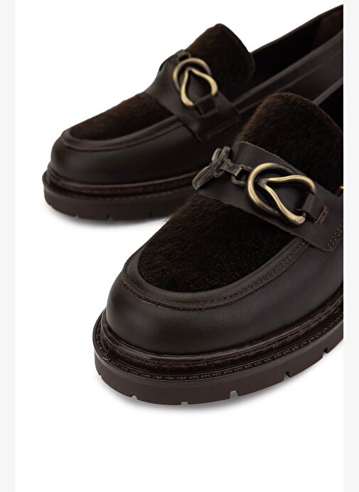 Tamer Tanca Kadın Deri & Tekstil Kahverengi Loafer Ayakkabı - Görsel 4