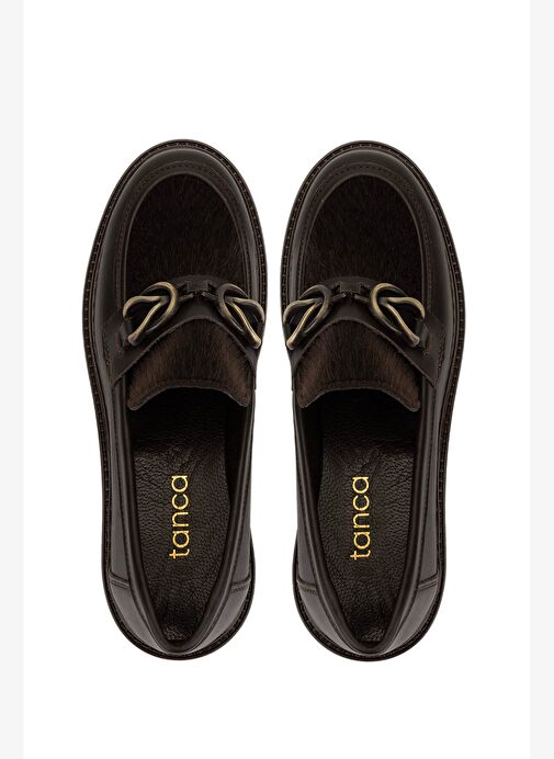 Tamer Tanca Kadın Deri & Tekstil Kahverengi Loafer Ayakkabı - Görsel 6