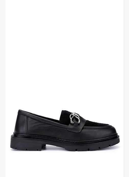 Tamer Tanca Kadın Deri & Tekstil Siyah Loafer Ayakkabı - Görsel 2