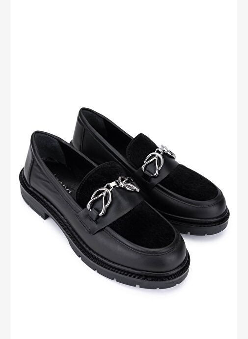 Tamer Tanca Kadın Deri & Tekstil Siyah Loafer Ayakkabı - Görsel 3