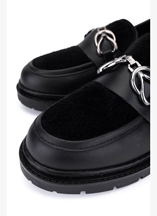 Tamer Tanca Kadın Deri & Tekstil Siyah Loafer Ayakkabı - Görsel 5