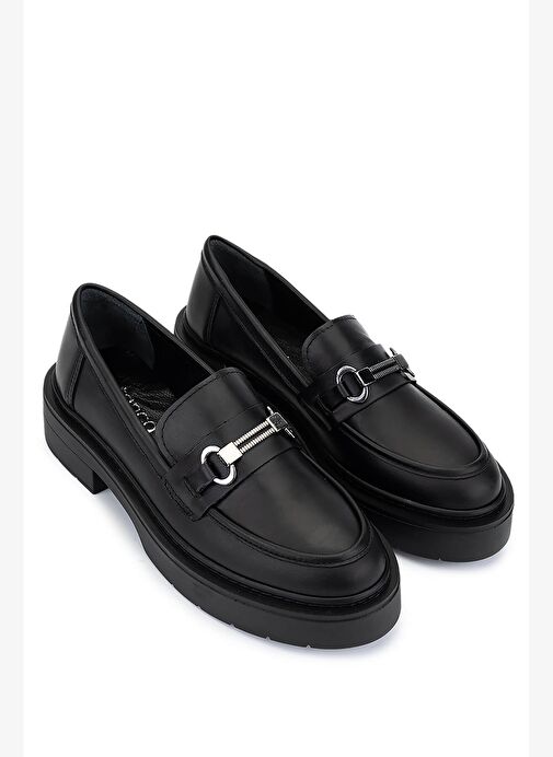 Tamer Tanca Kadın Hakiki Deri Siyah Loafer Ayakkabı - Görsel 3