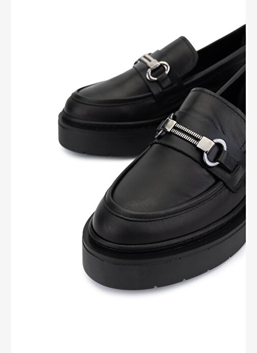 Tamer Tanca Kadın Hakiki Deri Siyah Loafer Ayakkabı - Görsel 4