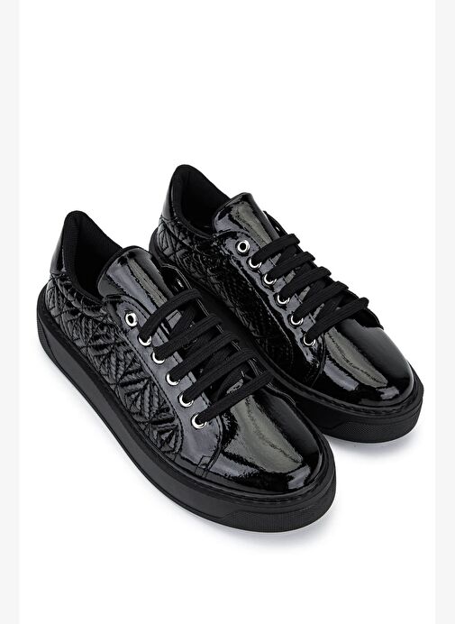 Tamer Tanca Kadın Suni Deri Siyah Rugan Sneakers & Spor Ayakkabı - Görsel 3