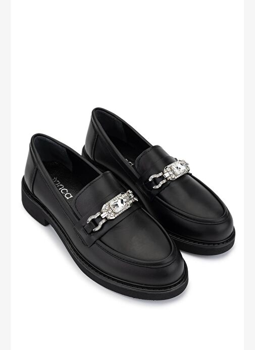 Tamer Tanca Kadın Hakiki Deri Siyah Loafer Ayakkabı - Görsel 3