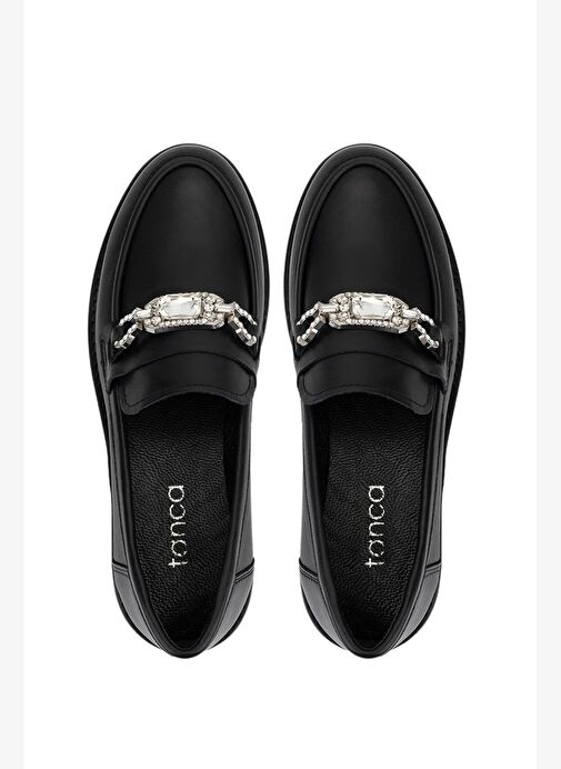 Tamer Tanca Kadın Hakiki Deri Siyah Loafer Ayakkabı - Görsel 6