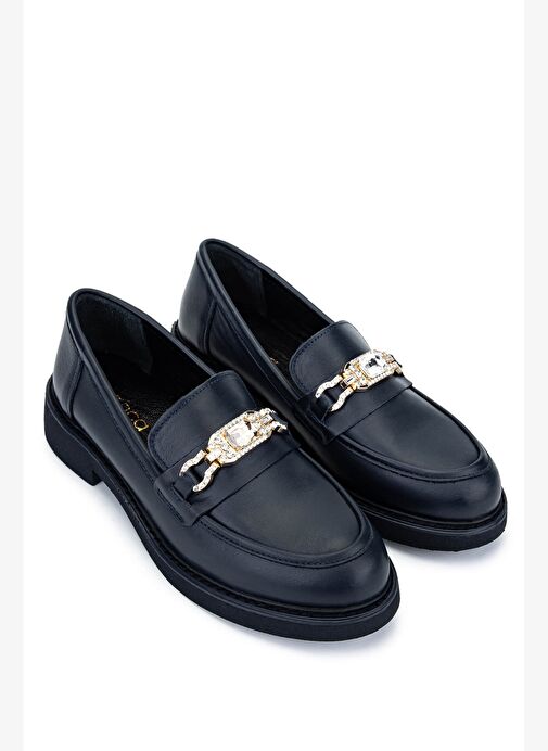 Tamer Tanca Kadın Hakiki Deri Lacivert Loafer Ayakkabı - Görsel 3