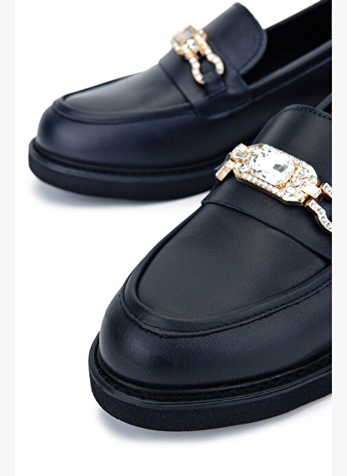 Tamer Tanca Kadın Hakiki Deri Lacivert Loafer Ayakkabı - Görsel 5