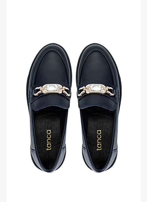 Tamer Tanca Kadın Hakiki Deri Lacivert Loafer Ayakkabı - Görsel 6