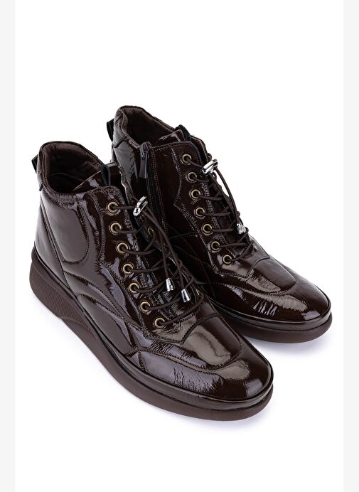 Tamer Tanca Kadın Hakiki Deri Kahverengi Rugan Casual Bot - Görsel 3