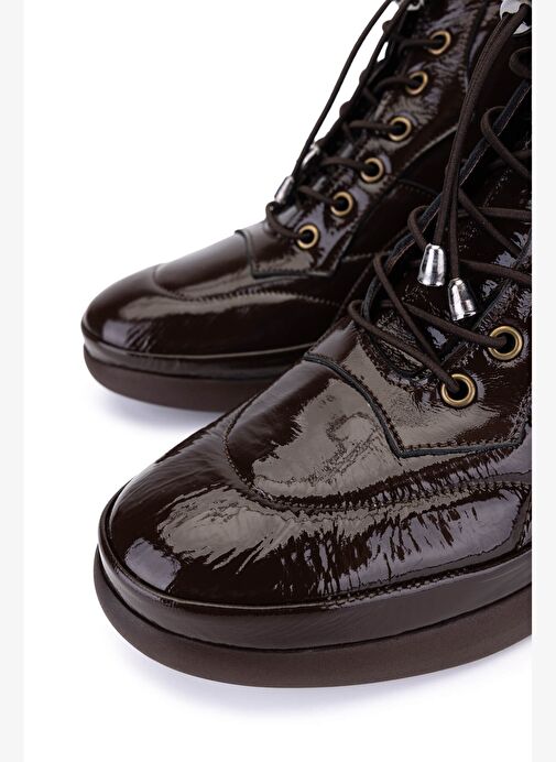 Tamer Tanca Kadın Hakiki Deri Kahverengi Rugan Casual Bot - Görsel 5