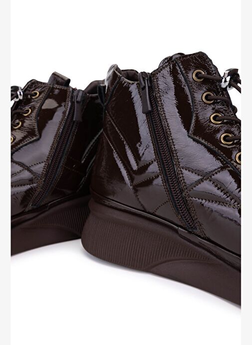 Tamer Tanca Kadın Hakiki Deri Kahverengi Rugan Casual Bot - Görsel 6