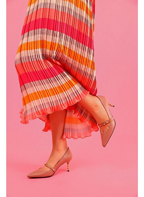 Veruca Gerçek Deri Kadın Topuklu Ayakkabı Pudra - Görsel 4