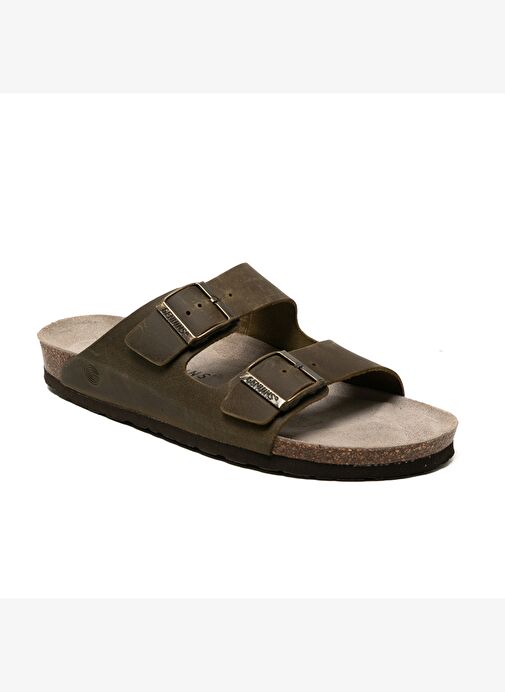 Erkek Terlik HAWAII G105996 Genuins Oiled Leather Kaki - Görsel 3