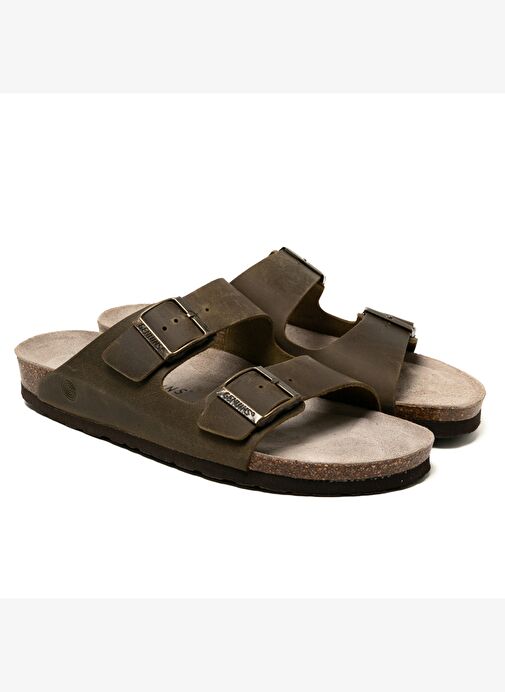 Erkek Terlik HAWAII G105996 Genuins Oiled Leather Kaki - Görsel 4