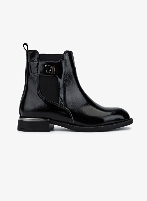 Valmenti Kadın Deri & Tekstil Siyah Rugan Düz Bot - Görsel 2